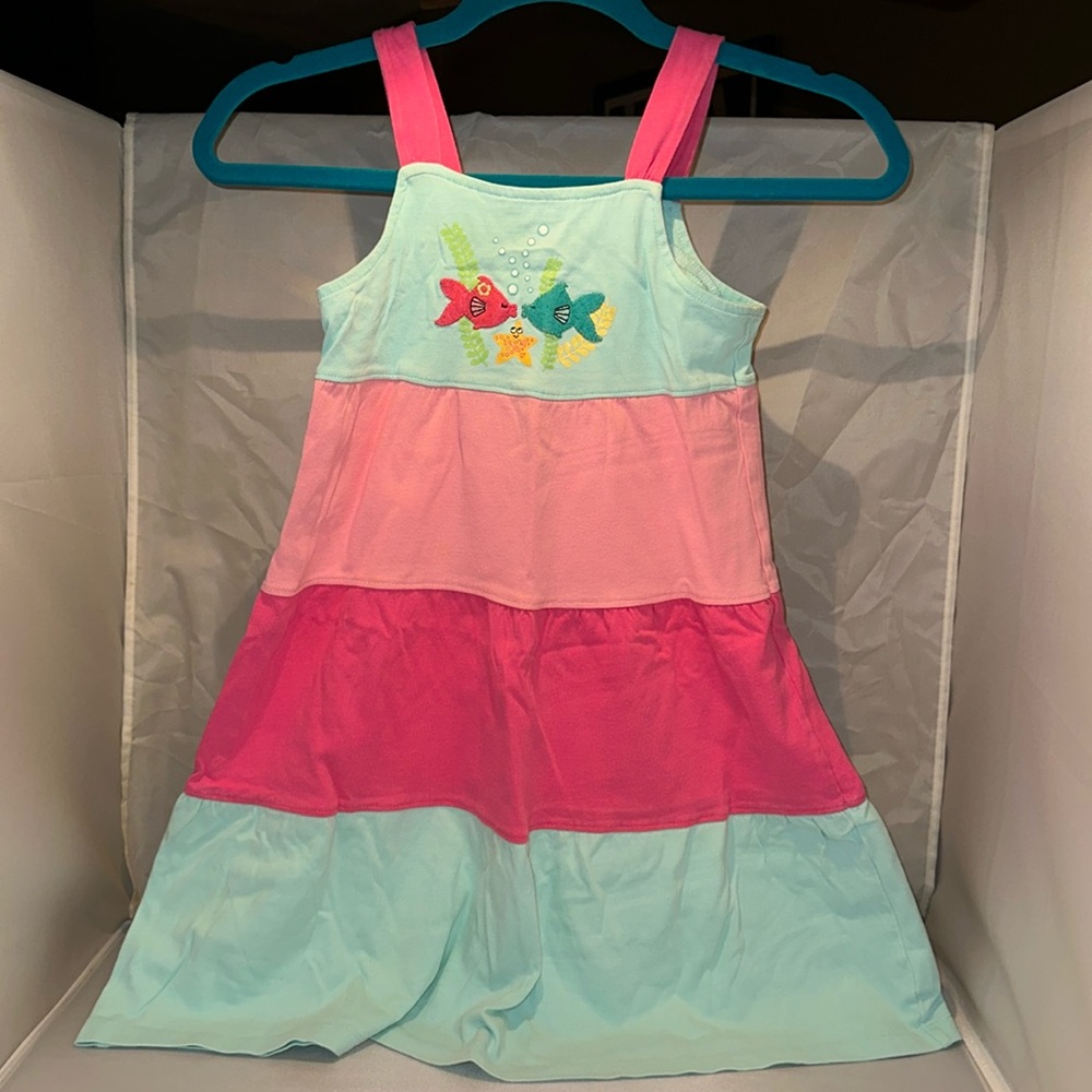 Summer dress pink and blue tiered dress w/ fish appliqué size 6 nonsmoking home.